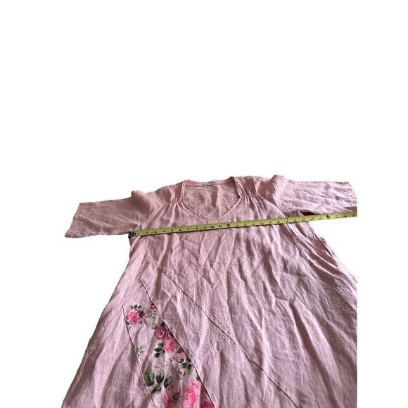 Lin Blanc 100% Linen Pink Floral Embellished Long Dress Lagenlook- Sz 46 Unique - Picture 8 of 10